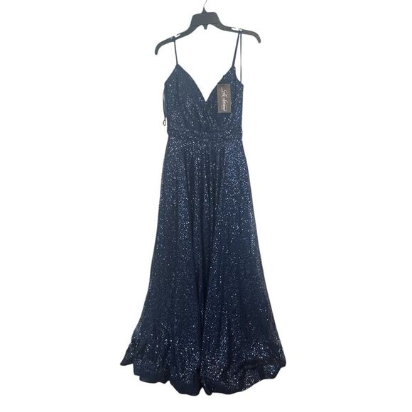 La Femme empire waist sequin formal gown in navy - Picture 1 of 8